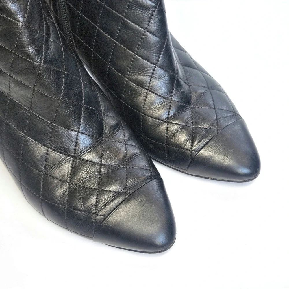 Chanel Black Quilted Leather Cap‎ Toe Ankle Boots Size 38.5 EU Fall Boots